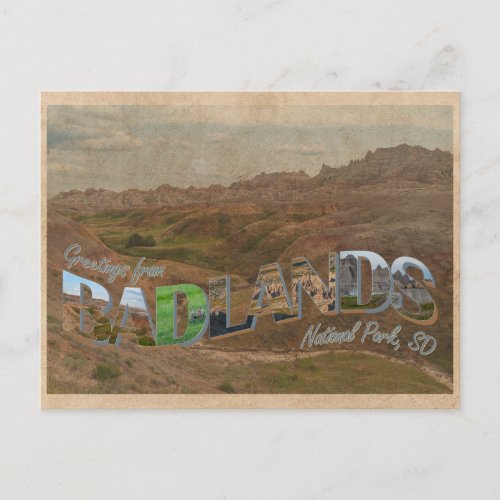 Badlands National Park SD Vintage Style Postcard