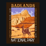 Badlands National Park South Dakota Distressed  Poster<br><div class="desc">Badlands vector artwork design. The park’s dramatic landscapes span layered rock formations,  steep canyons and towering spires. Bison,  bighorn sheep and prairie dogs inhabit its sprawling grasslands.</div>