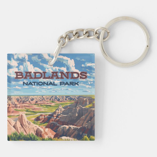 Badlands National Park South Dakota Landscape Keychain (Back)