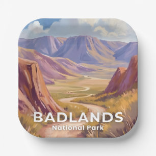 Badlands National Park South Dakota Travel Art Paper Plates