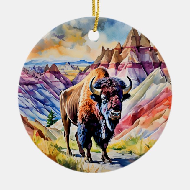 Badlands National Park South Dakota Watercolor Ceramic Ornament (Front)