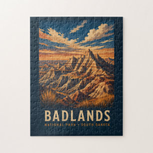 Badlands National Park South Dakota Woodblock Jigsaw Puzzle
