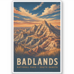 Badlands National Park South Dakota Woodblock Sticker