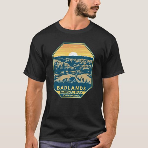 Badlands National Park Sunset Retro Emblem T_Shirt