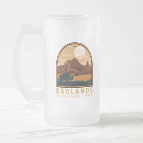 Badlands National Park Vintage Emblem Frosted Glass Beer Mug