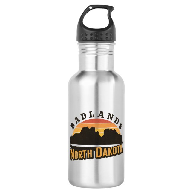 Badlands North Dakota Retro Stainless Steel Water Bottle (Front)