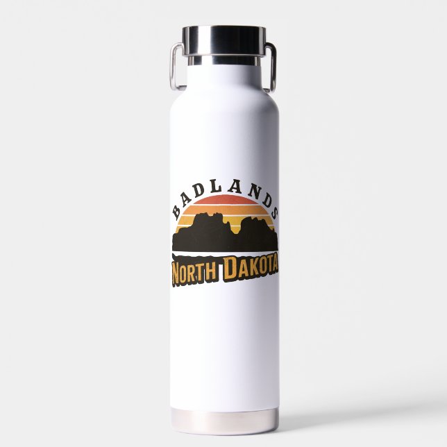 Badlands North Dakota Retro Water Bottle (Front)