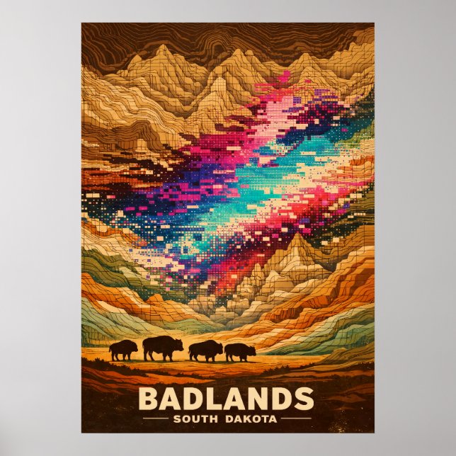 Badlands South Dakota Retro Art Poster (Front)