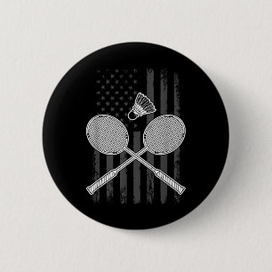 Badminton And Shuttle American Flag  Button