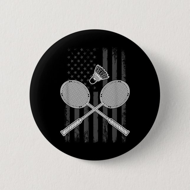 Badminton And Shuttle American Flag  Button (Front)