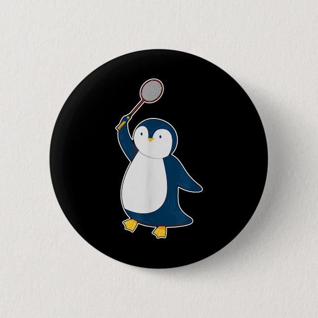 Badminton And Shuttle Player Penguin  Button (Front)