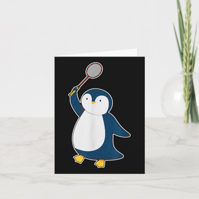 Badminton And Shuttle Player Penguin  Card (Front)
