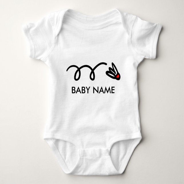 Badminton baby outfit with personalized name bodysuit (Front)