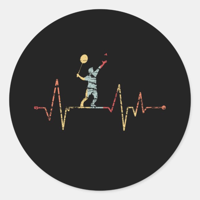 Badminton - Badminton Player Heartbeat Classic Round Sticker (Front)