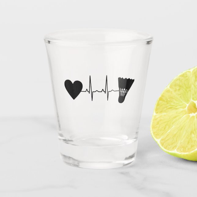 Badminton Ball Heartbeat Shot Glass (Front)