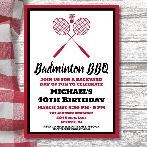 Badminton BBQ Party Sports Birthday Invitation
