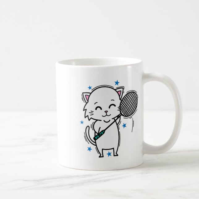 Badminton Cat  Coffee Mug (Right)