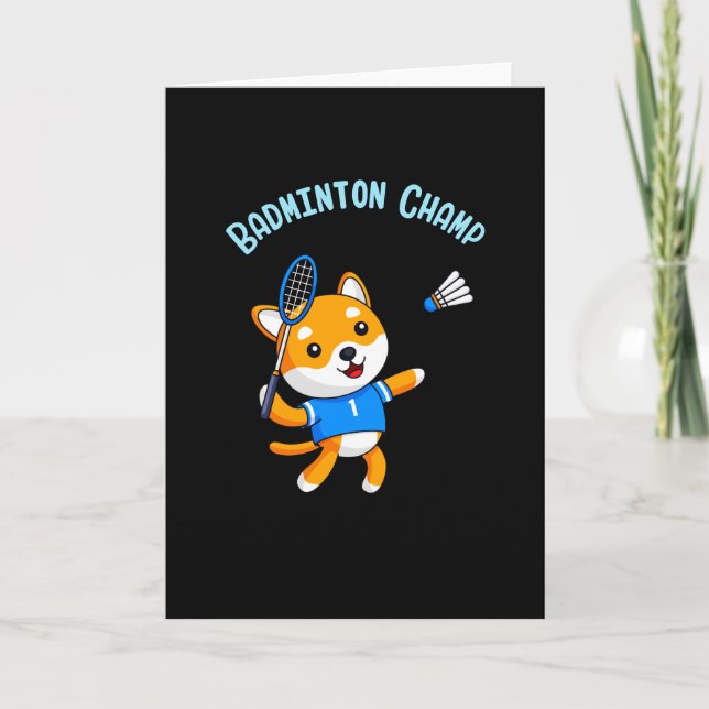 Badminton Champion Cute Dog Kids Sport Card (Front)