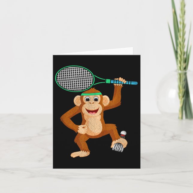 Badminton Chimpanzee Animal Sport Humor Shirt Gift Card (Front)
