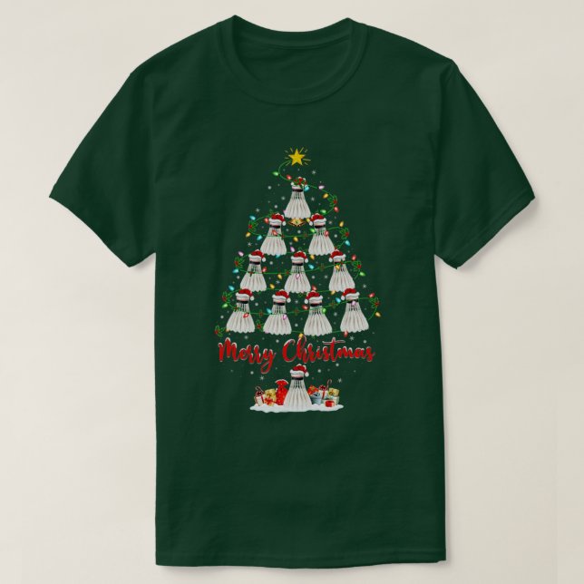 Badminton Christmas Tree Lights Funny Badminton Xm T-Shirt (Design Front)