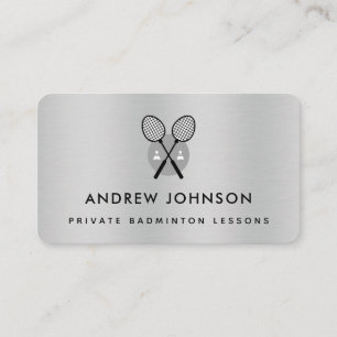 Badminton Coach Silver Metallic Rackets Logo Sport Business Card