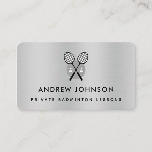 Badminton Coach Silver Metallic Rackets Logo Sport Business Card