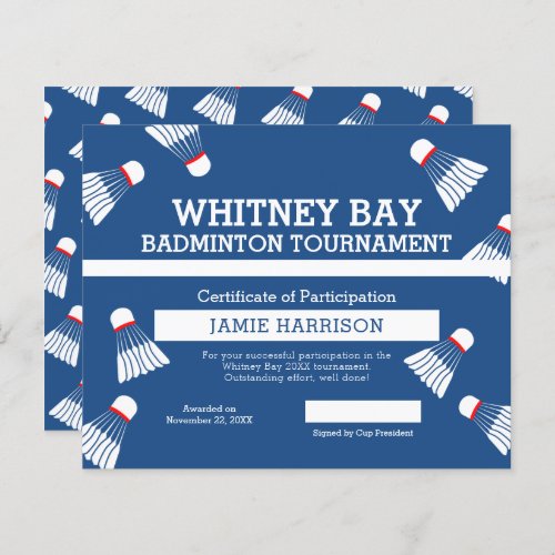 Badminton competition custom blue white court 