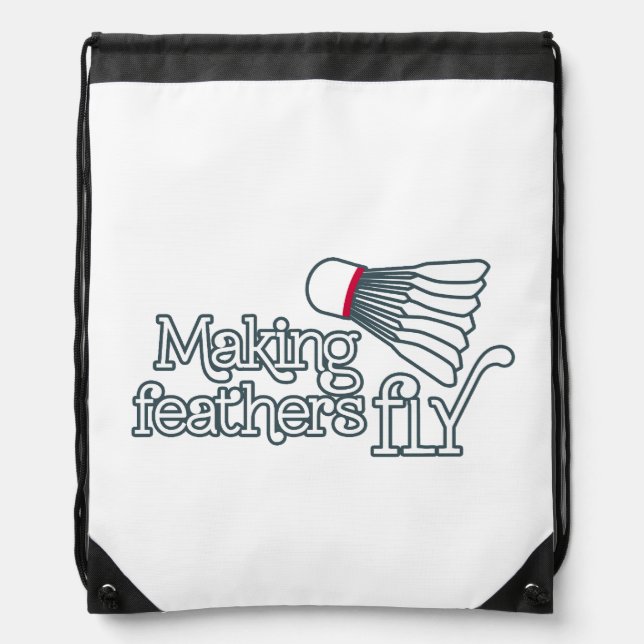 Badminton feather fly outline white drawstring bag (Front)