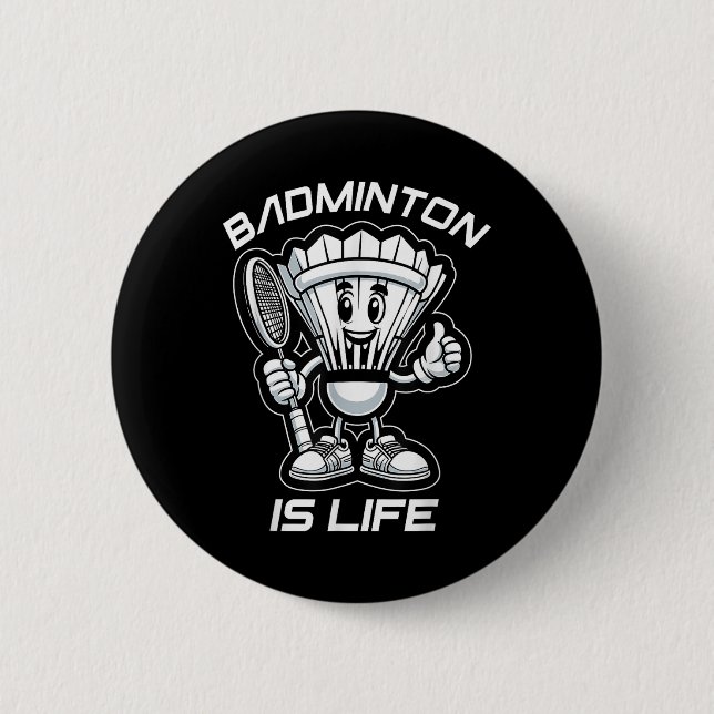 Badminton Forever Cartoon Shuttle And Racket Graph Button (Front)