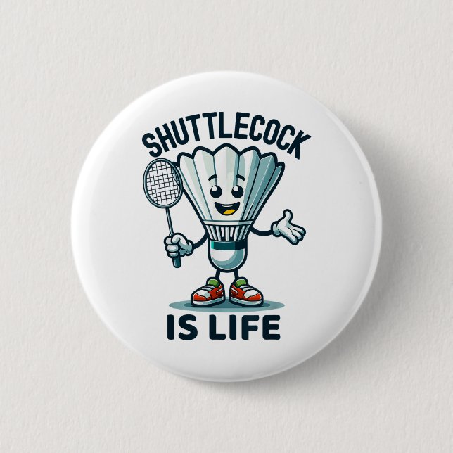 Badminton Forever Cartoon Shuttle And Racket Graph Button (Front)
