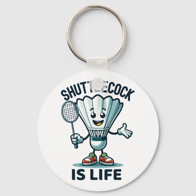 Badminton Forever Cartoon Shuttle And Racket Graph Keychain (Front)