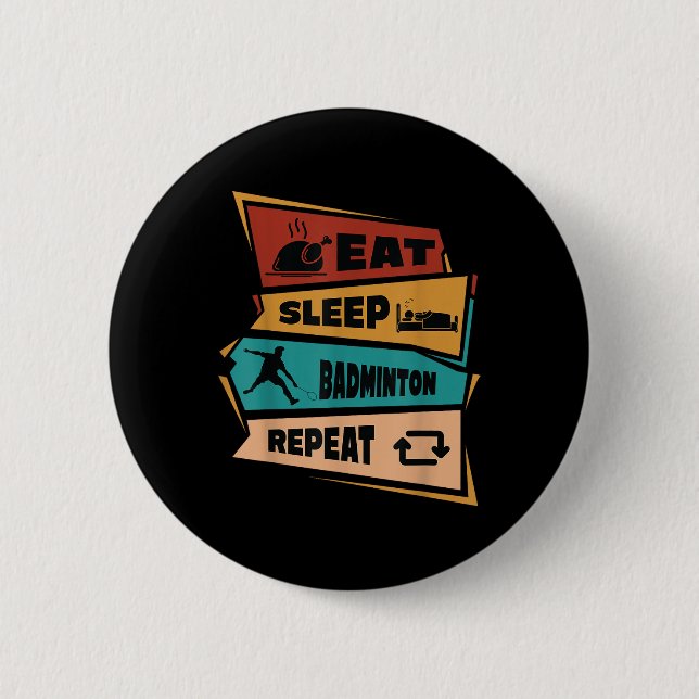 Badminton Game Repeat Shuttle Retro Badminton Play Button (Front)