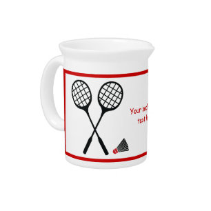 Badminton gifts, racquet and shuttlecock custom beverage pitcher