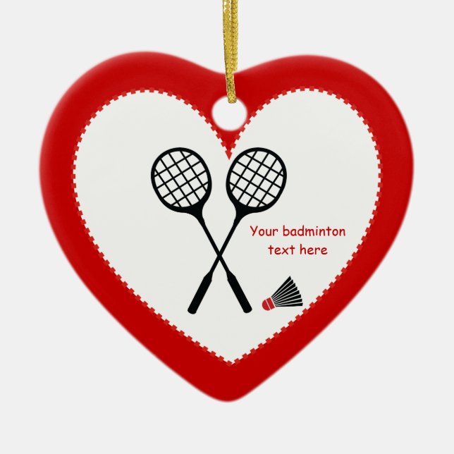 Badminton gifts, racquet and shuttlecock custom ceramic ornament (Front)