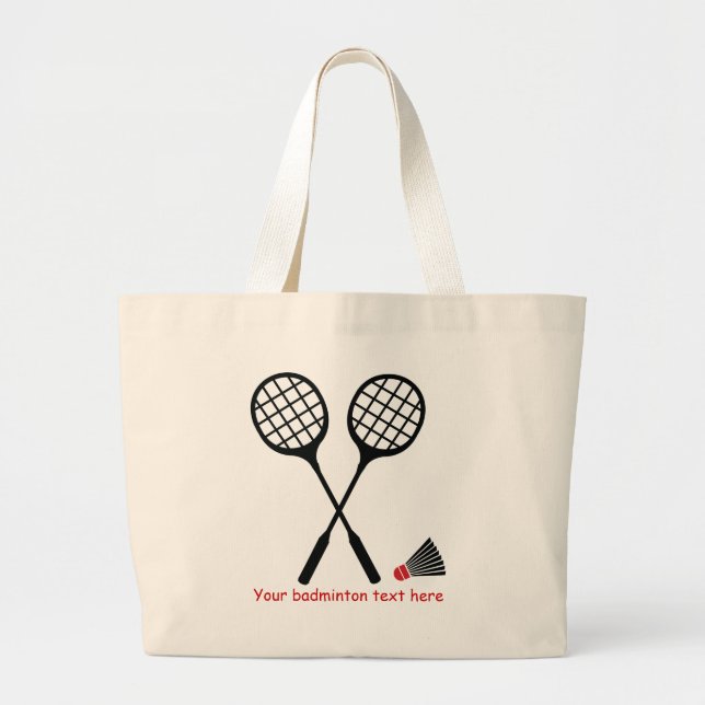 Badminton gifts, racquet and shuttlecock custom large tote bag (Front)