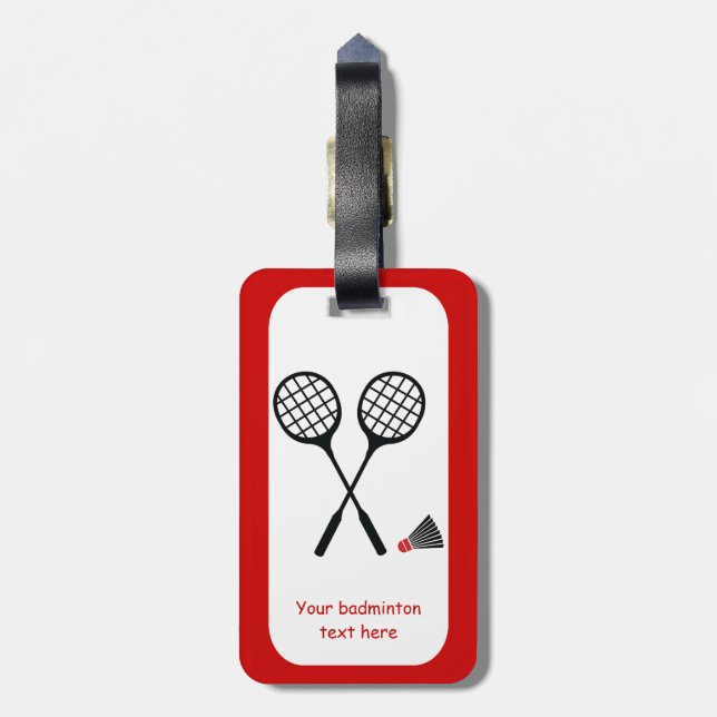 Badminton gifts, racquet and shuttlecock custom luggage tag (Back Vertical)
