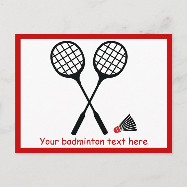 Badminton gifts, racquet and shuttlecock custom postcard (Front)