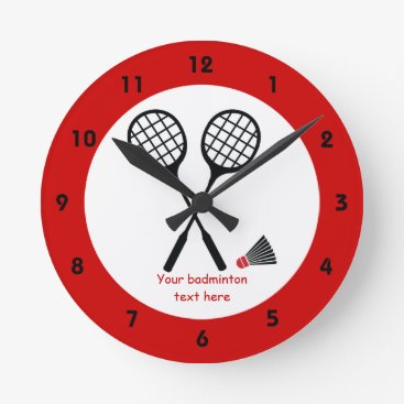 Badminton gifts, racquet and shuttlecock custom round clock