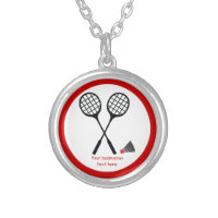 Badminton gifts, racquet and shuttlecock custom silver plated necklace