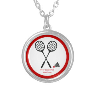 Badminton gifts, racquet and shuttlecock custom silver plated necklace