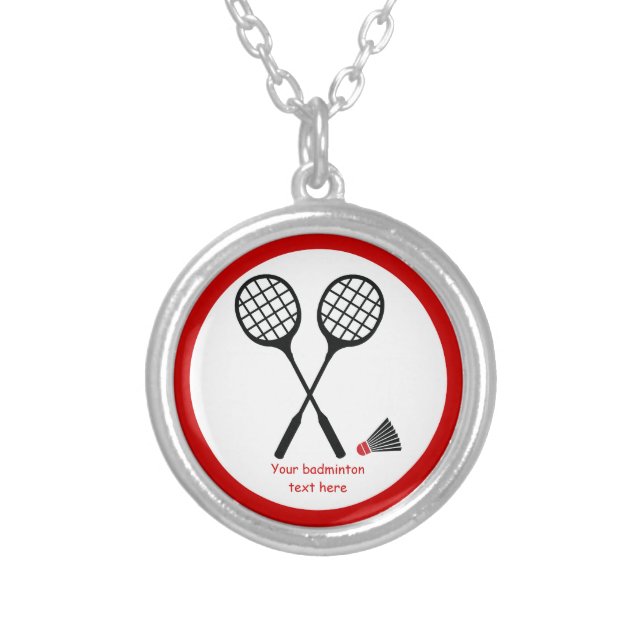 Badminton gifts, racquet and shuttlecock custom silver plated necklace (Front)