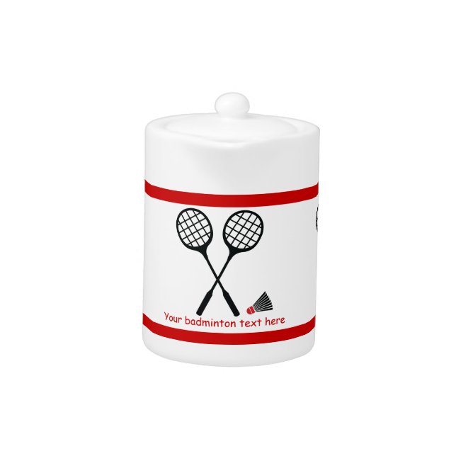 Badminton gifts, racquet and shuttlecock custom teapot (Front)