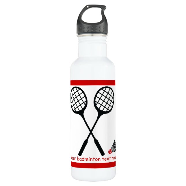 Badminton gifts, racquet and shuttlecock custom water bottle (Front)