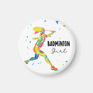 Badminton Girl Abstract Colorful Sports Player Magnet