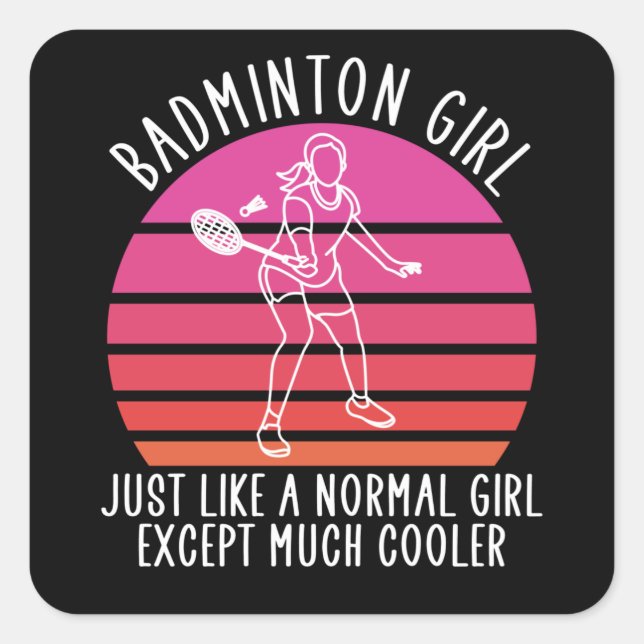 Badminton girl square sticker (Front)