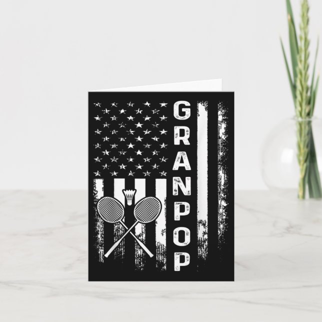 Badminton Granpop American Flag Vintage Christmas  Card (Front)