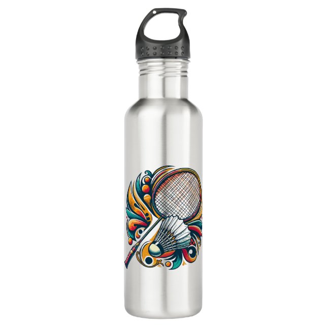 Badminton Graphic Stainless Steel Water Bottle (Front)