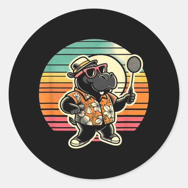Badminton Hippo Shuttle  Classic Round Sticker (Front)
