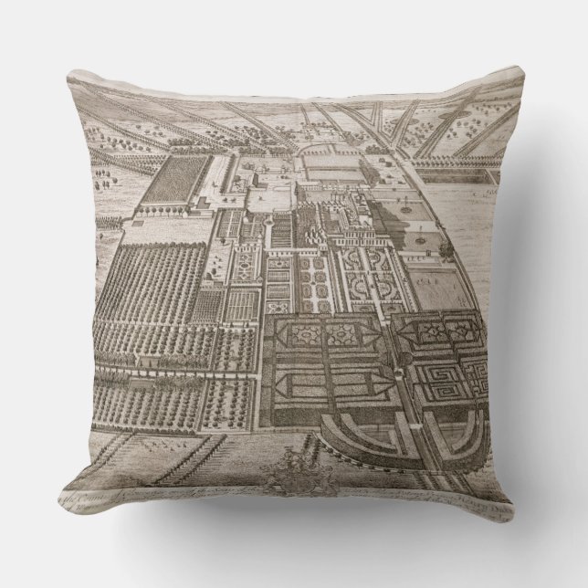 Badminton House in the County of Gloucester, engra Throw Pillow (Front)