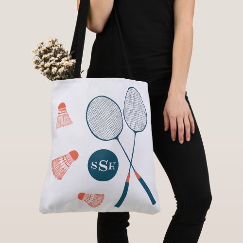 Badminton illustration vintage tote MONOGRAMMED